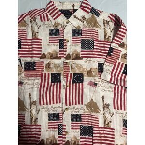 Cotton Traders Sport Mens L American Flag Statue of Liberty Button Down Shirt